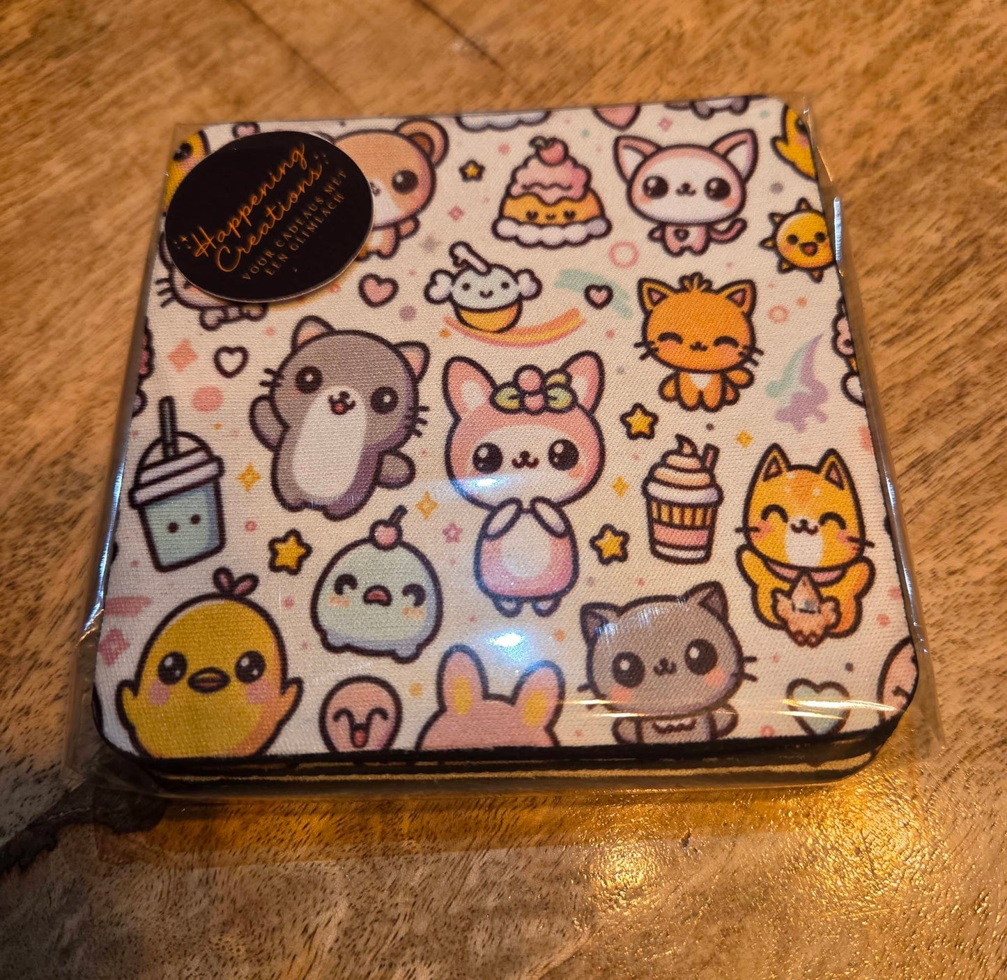 Kawaii Onderzetters – Set van 4 Bedrukte Rubberen Onderzetters