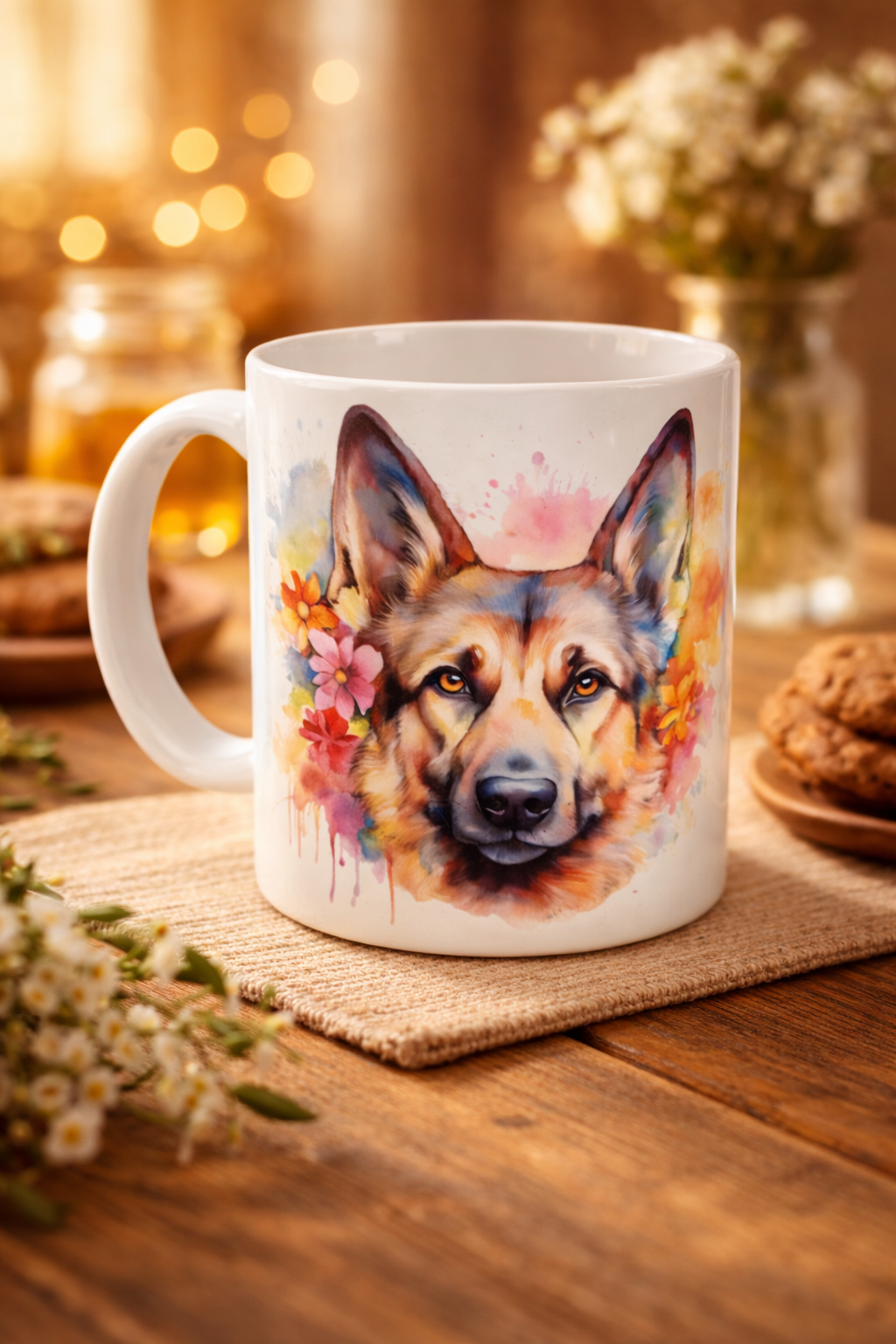 "Duitse Herder mok keramiek 325 ml – aquarelillustratie – cadeau voor hondenliefhebbers"