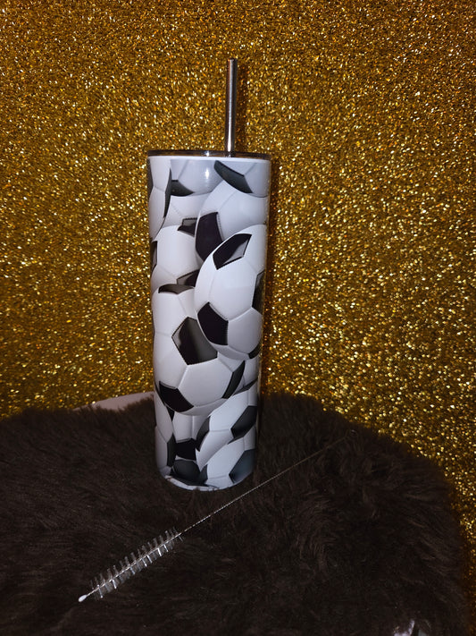 "Voetbal tumbler dubbelwandig met rietje 20oz – cadeau voor voetballiefhebbers"