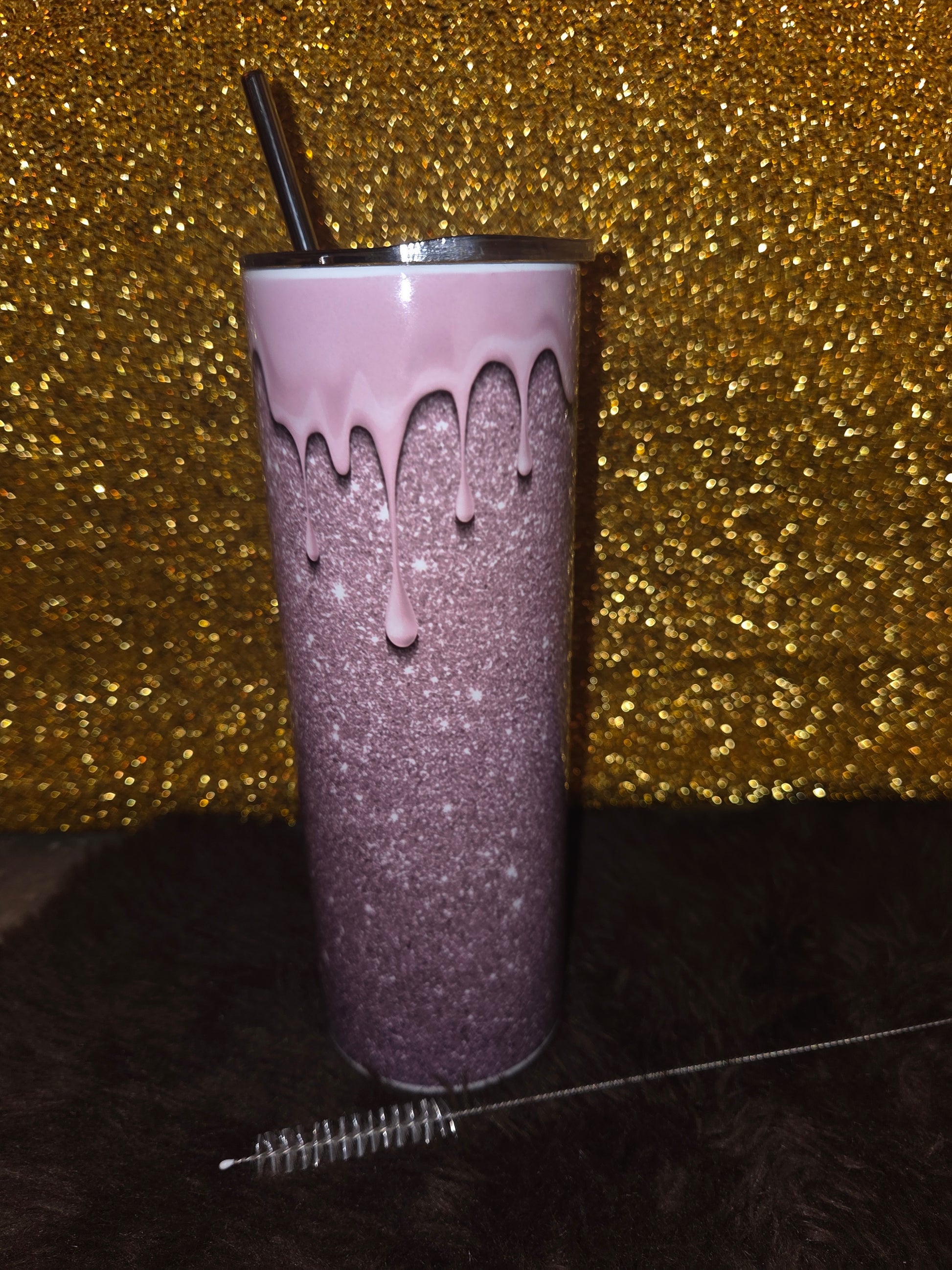 "Roze glitter drip tumbler dubbelwandig 20oz – luxe cadeau"