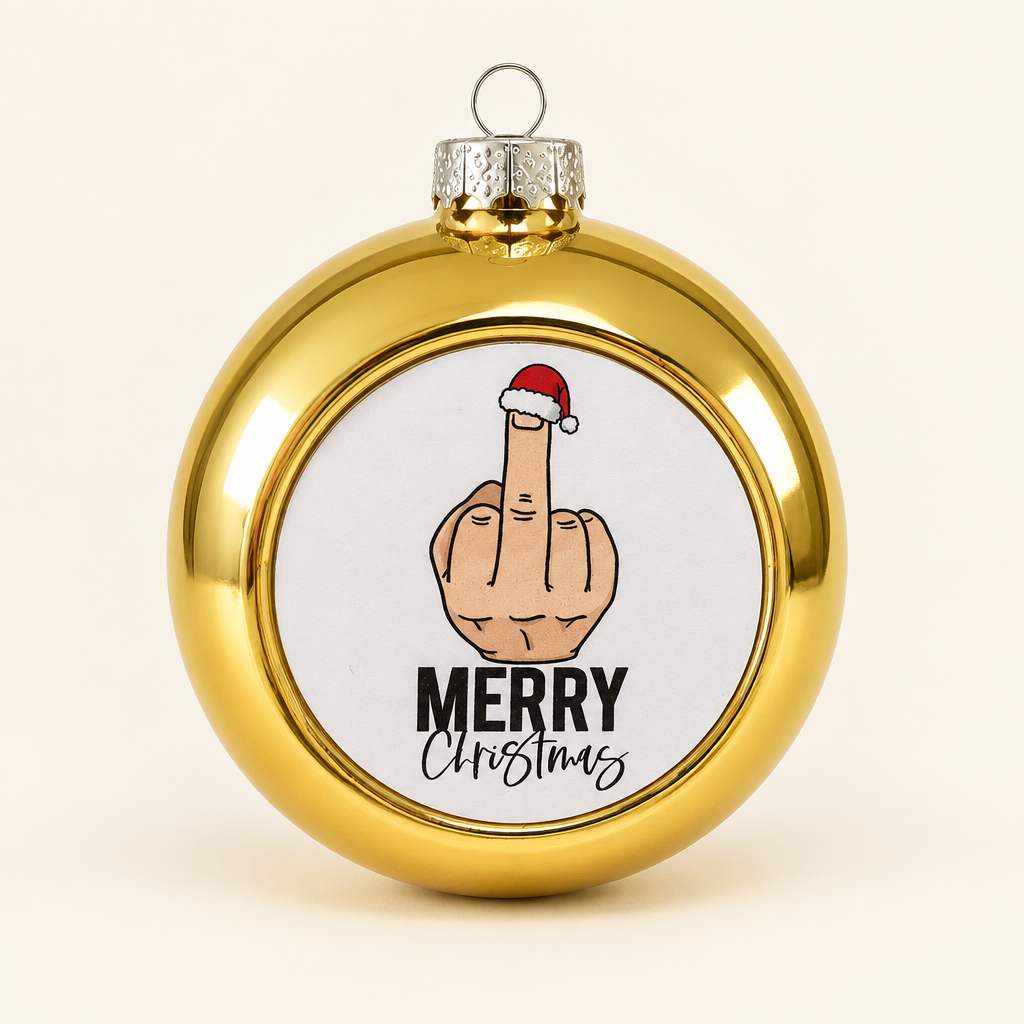 Productfoto gouden Merry Christmas-foute-kerstbal