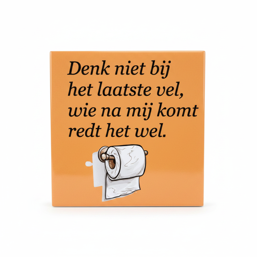 Grappige wc tegel – 'Denk niet bij het laatste vel'