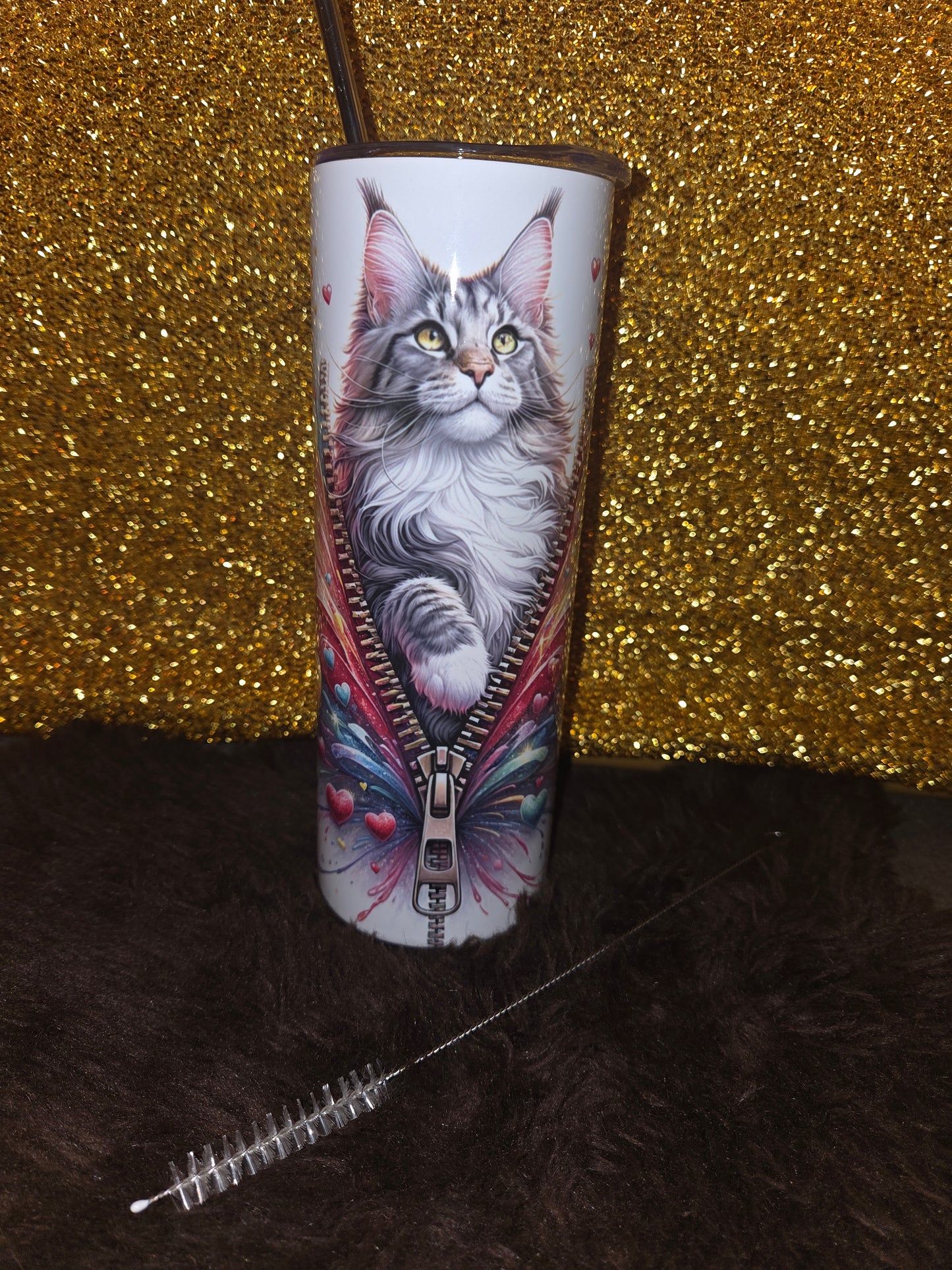 maine coon ritsluiting met hartjes tumbler