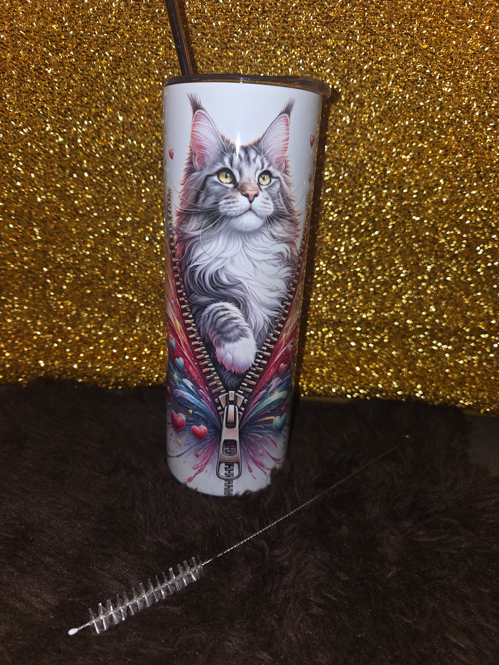 maine coon ritsluiting met hartjes tumbler