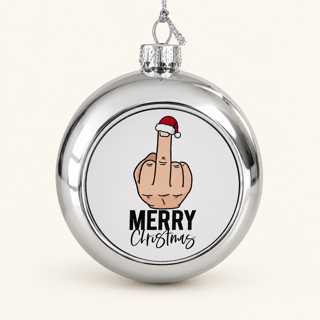 Productfoto zilveren Merry Christmas-kerstbal