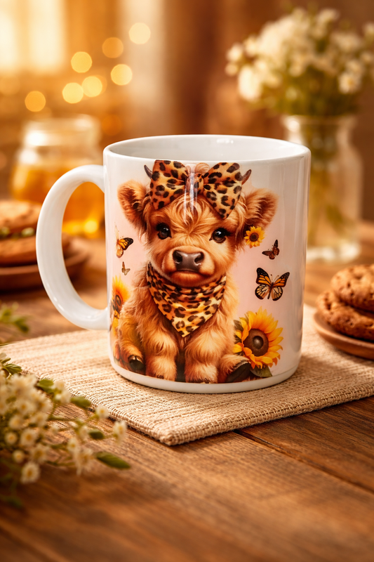 Schotse hooglander met panterprint -mok 11oz