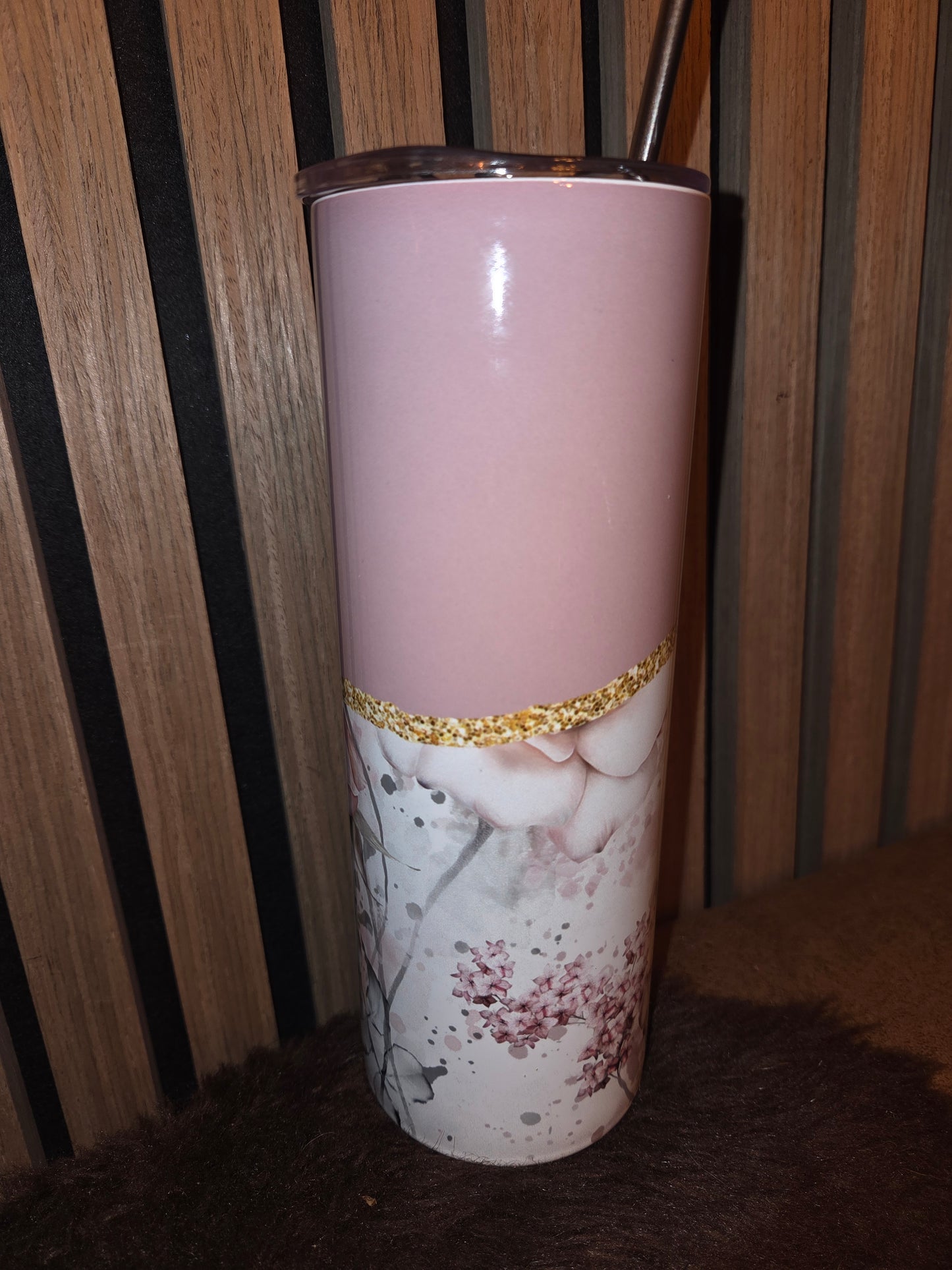 Oud Roze Tumbler met Vintage Bloemen Design