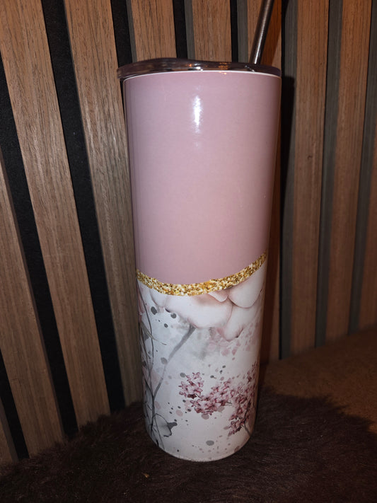 Oud Roze Tumbler met Vintage Bloemen Design