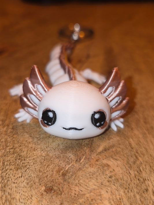 Schattige 3D geprinte axolotl sleutelhanger